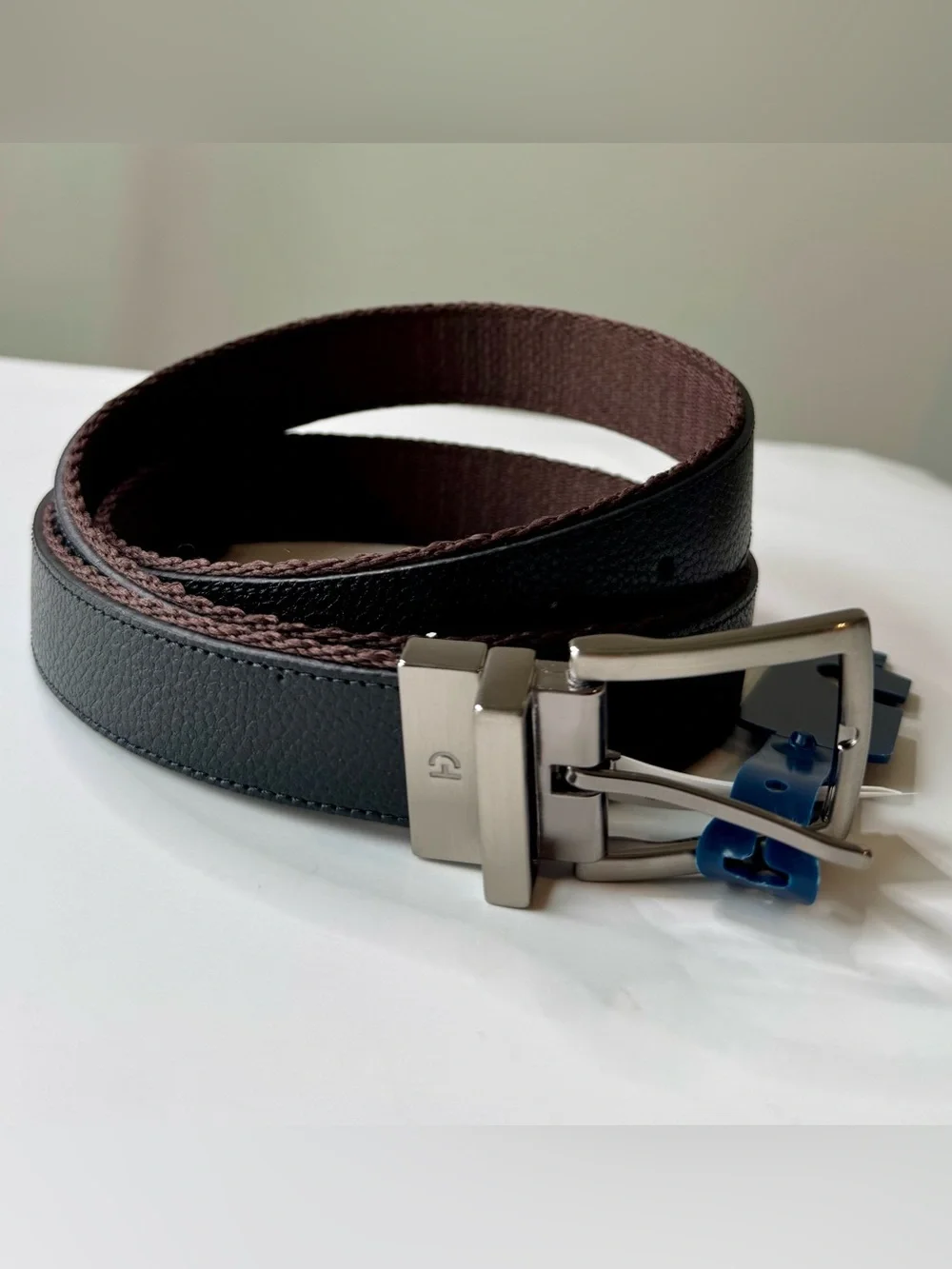 Cole Haan Black and Brown Leather Reversible Belt with Polished Buckle